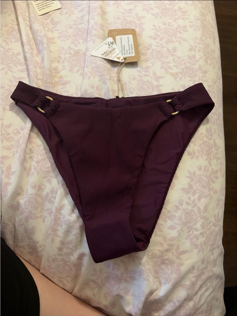 Girls' Ribbed Deep Plum Bikini Bottoms with Gold Accent